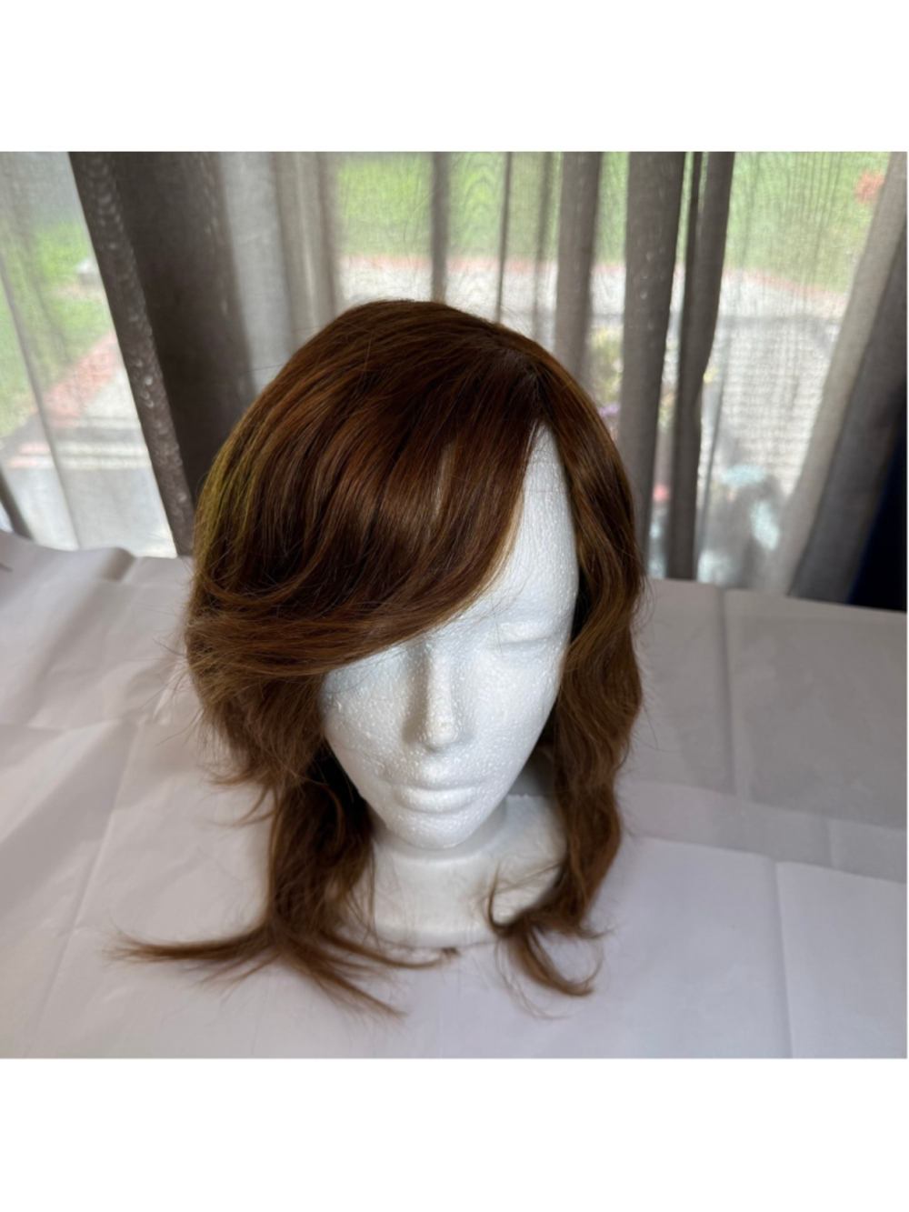 Long hair dark blonde wig real natural looking layered cut side bangs adult OS